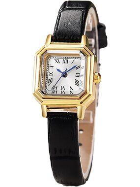 Womens Black Gold White Vintage Rectangular Watch Small Analog Quartz Wristwatch
